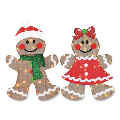Pre-Lit Gingerbread Cookie Couple, AC Powered, Warm White LED Lights, 12" x 24" x 35", Assorted Colors1