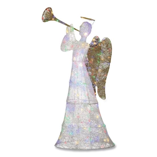 Trumpeting White Angel, AC Powered, Blue/Green/Red/Yellow LED Lights, 18" x 33" x 60", White1