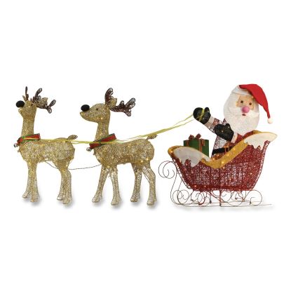 Santa and Reindeer, AC Powered, Warm White LED Lights, 11.25" x 30.75" x 33.5", Champagne1