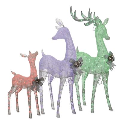 Mesh Glittered Deer Family, AC Powered, Blue/Green/Red/Yellow LED Lights, 27" x 8.5" x 60", White1