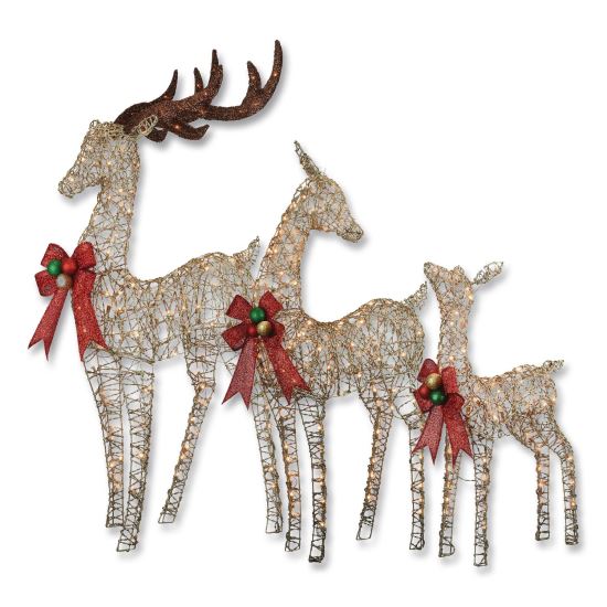 Champagne Glitter Deer Family, AC Powered, Warm White LED Lights, 27" x 8.5" x 60", Champagne1