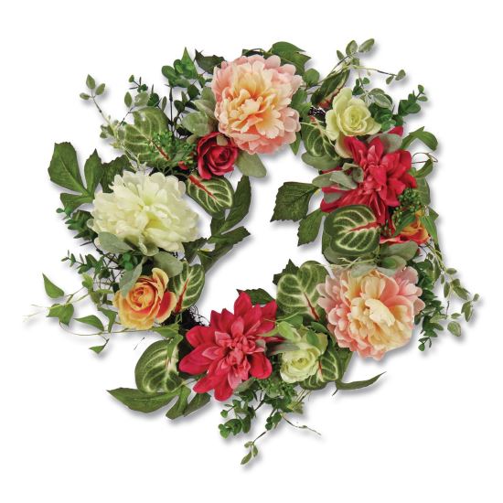 Mixed Garden Flowers Spring Wreath, 22" Diameter x 5"h, Pink1