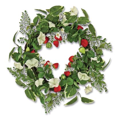 Petunia and Strawberry Wreath,  22" Diameter x 5"h, White1