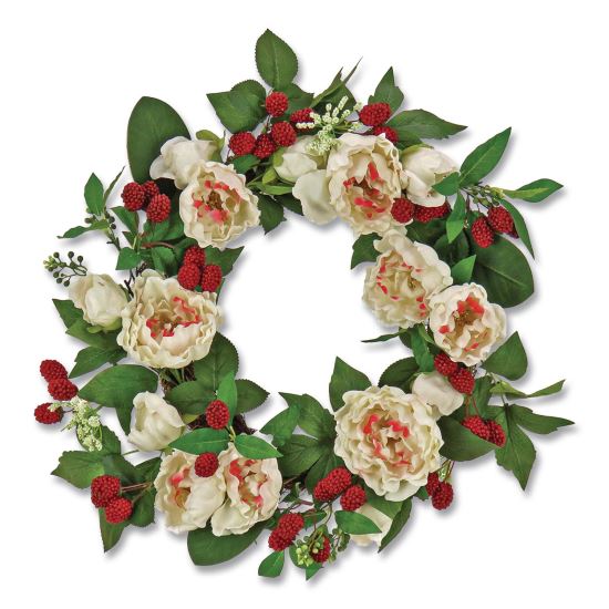 Peony and Raspberry Wreath, 22" Diameter x 5"h, Beige1