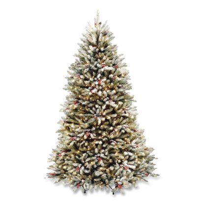 Pre-Lit Dunhill Fir Snowy Tree, 59" x 59" x 90", Green Tree, Green Tree Stand1
