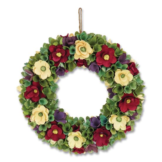 Red and Cream Floral Wreath, 18" x 18" x 3.93", Red1