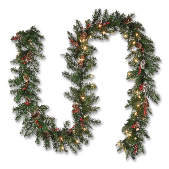 Pre-Lit Glittery Mountain Spruce Garland, AC Powered, Clear Incandescent Lights, 108" Long, Green1