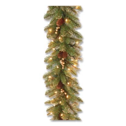 Pre-Lit Glittery Pine Gold Garland, AC Powered, Clear Incandescent Lights, 108" Long, Green1