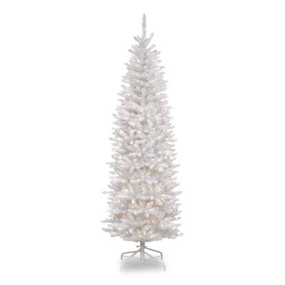 Pre-Lit Kingswood Fir Pencil Tree, 28" x 28" x 78", White Tree, White Tree Stand1