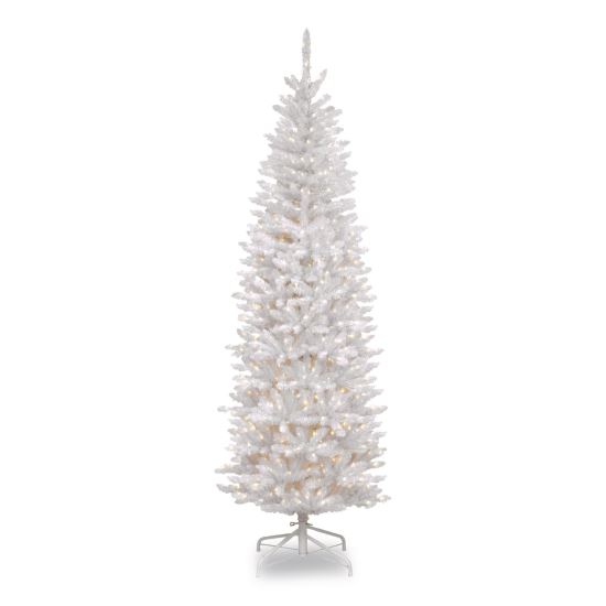 Pre-Lit Kingswood Fir Pencil Tree, 28" x 28" x 78", White Tree, White Tree Stand1