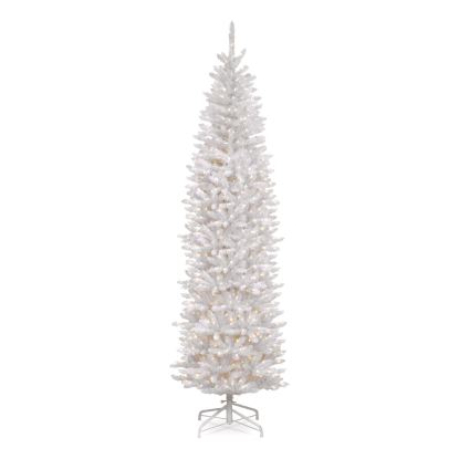 Pre-Lit Kingswood Fir Pencil Slim Tree, 35" x 35" x 108", White Tree, White Tree Stand1