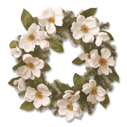 North Valley Spruce Magnolia Wreath, 24" Diameter x 3.5"h, White1