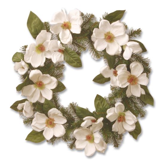 North Valley Spruce Magnolia Wreath, 24" Diameter x 3.5"h, White1