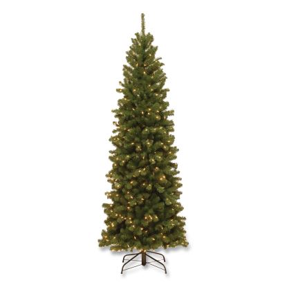 Pre-Lit North Valley Spruce Pencil Slim Tree, 30" x 30" x 78", Green Tree, Green Tree Stand1