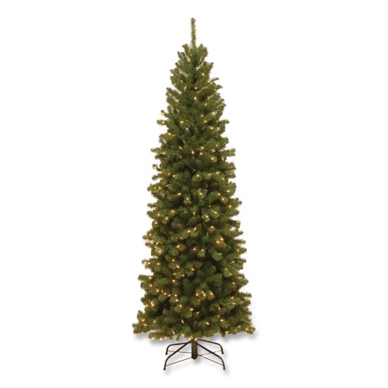 Pre-Lit North Valley Spruce Pencil Slim Tree, 30" x 30" x 78", Green Tree, Green Tree Stand1