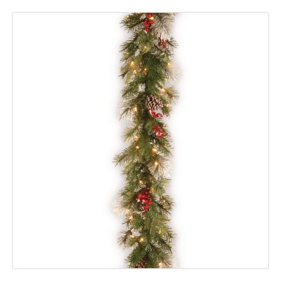 Pre-Lit Wintry Pine Garland, AC Powered, Clear Incandescent Lights, 108" Long, Green1