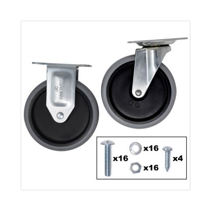 Replacement Plate Casters, (2) Rigid Mount Plate, (2) Swivel Mount Plate, 5" Soft Rubber Wheel, Gray, 4/Set1
