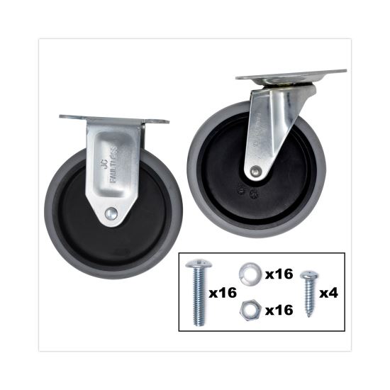 Replacement Plate Casters, (2) Rigid Mount Plate, (2) Swivel Mount Plate, 5" Soft Rubber Wheel, Gray, 4/Set1