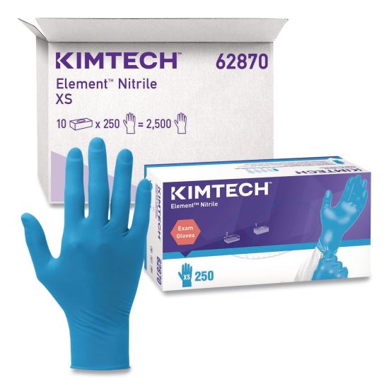 Element Nitrile Exam Gloves, Powder-Free, AQL 1.5, X-Small, 3.2 mil Thick, 9.3" Long, Blue, 250/Box, 10 Boxes/Carton1