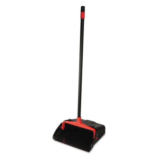 MaxiPlus Lobby Dustpan, 13.5"w x 36"h, 33" Handle, Plastic, Black/Red1