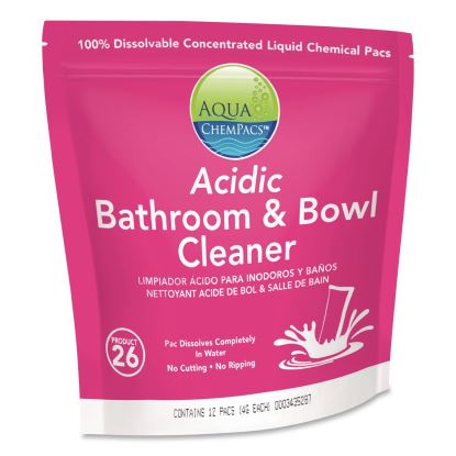 Aqua ChemPacs Acidic Bathroom and Bowl Cleaner, Lavender Scent, 12 ChemPacs/Pack, 4 Packs/Carton1