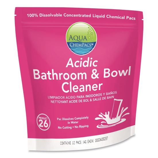 Aqua ChemPacs Acidic Bathroom and Bowl Cleaner, Lavender Scent, 12 ChemPacs/Pack, 4 Packs/Carton1