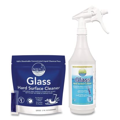 Aqua ChemPacs Glass Hard Surface Cleaner Starter Pack with Empty 32 oz Spray Bottle, Lavender-Mint Scent, 12 Chem Pacs/Carton1