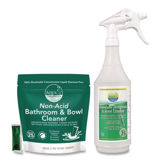 Aqua ChemPacs Non-Acid Bathroom and Bowl Cleaner Starter Pack with Empty 32 oz Spray Bottle, Lavender, 12 ChemPacs/Carton1