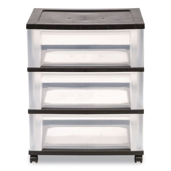 Three-Drawer Durable Storage Cart, Plastic, 22 x 15.69 x 25.48, Clear/Black1
