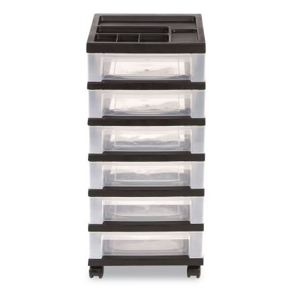 Six-Drawer Durable Storage Cart, Plastic, 15 lb Capacity, 12.13 x 14.38 x 26.38, Clear/Black1