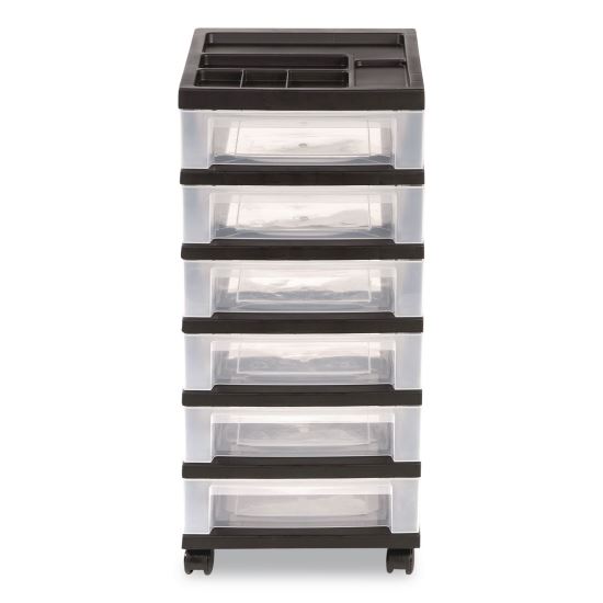 Six-Drawer Durable Storage Cart, Plastic, 15 lb Capacity, 12.13 x 14.38 x 26.38, Clear/Black1