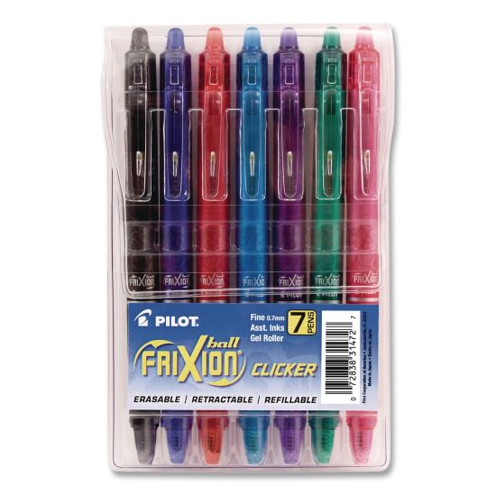 FriXion Ball Clicker Erasable Gel Pen, Retractable, Fine 0.7 mm, Assorted Ink and Barrel Colors, 7/Pack1