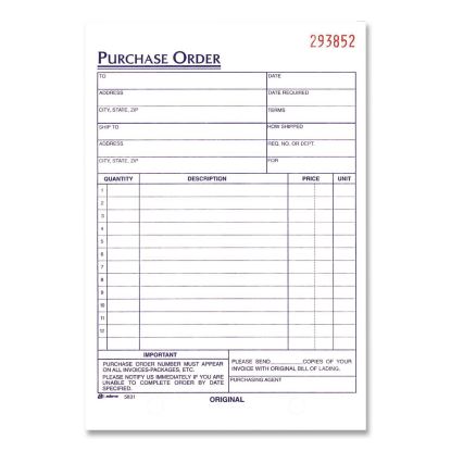 Multipart Purchase Order Pad, Three Part Carbonless, 5.56 x 8.44, 50 Forms Total1