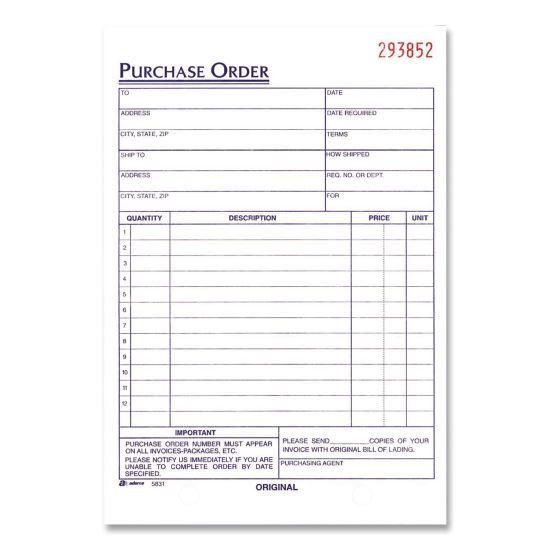 Multipart Purchase Order Pad, Three Part Carbonless, 5.56 x 8.44, 50 Forms Total1