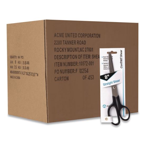 Straight Contract Scissors, 8" Long, 3" Cut Length, Straight Black Handle, 144/Carton1