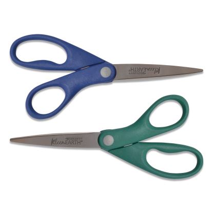 KleenEarth Rice Husk Scissors, Pointed Tip, 8" Long, Straight Blue/Green Handle, 2/Pack1