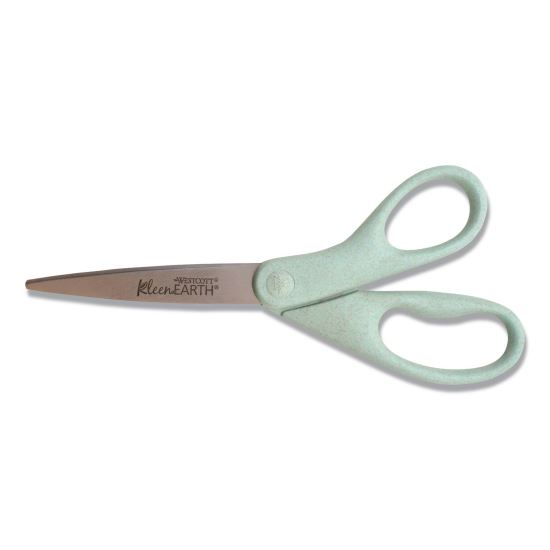 KleenEarth Rice Husk Scissors, Pointed Tip, 8" Long, Straight Sage Blue Handle1