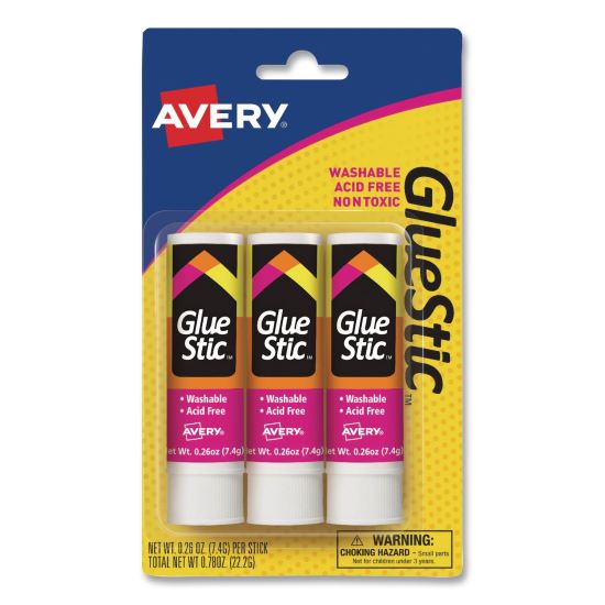 Permanent Glue Stic, 0.26 oz, Applies White, Dries Clear, 3/Pack1