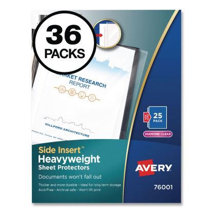 Side-Insert Heavyweight Sheet Protectors, 3-Hole Punched, Side Load, 8.5 x 11, Diamond Clear, 25/Pack, 36 Packs/Carton1