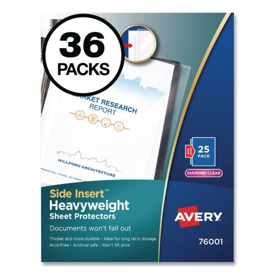 Side-Insert Heavyweight Sheet Protectors, 3-Hole Punched, Side Load, 8.5 x 11, Diamond Clear, 25/Pack, 36 Packs/Carton1