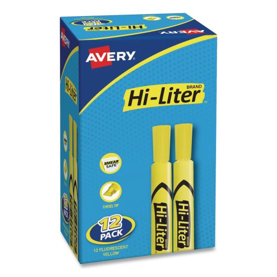 HI-LITER Desk-Style Highlighters, Yellow Ink, Chisel Tip, Yellow Barrel, Dozen1