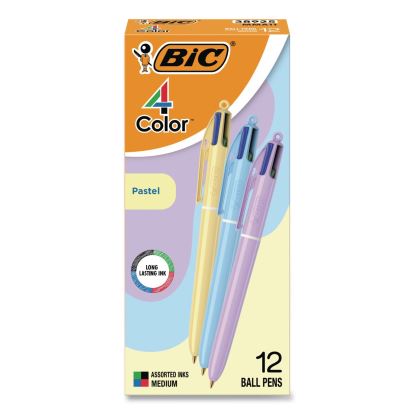 4-Color Multi-Color Ballpoint Pen, Retractable, Medium 1 mm, Black/Blue/Green/Red Ink, Assorted Pastel Barrel Colors, 12/Box1