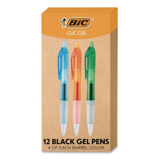 Intensity Clic Gel Pen, Medium 0.7 mm, Black Ink, Assorted Barrel Colors, 12/Box1