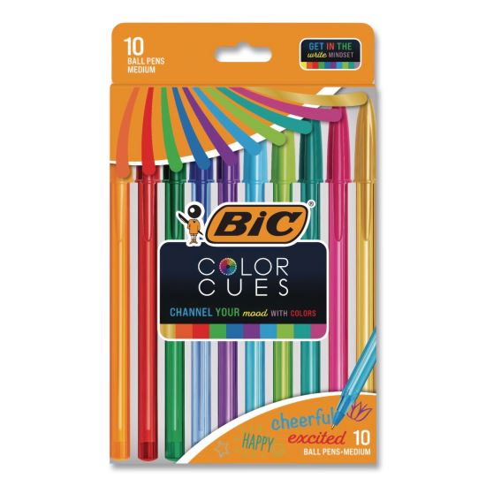 Color Cues Cristal Xtra Smooth Ballpoint Pen, Stick, Medium 1.2 mm, Assorted Ink and Barrel Colors, 10/Box1