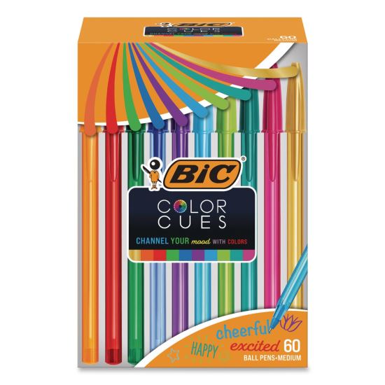 Color Cues Cristal Xtra Smooth Ballpoint Pen, Stick, Medium 1.2 mm, Assorted Ink and Barrel Colors, 60/Box1