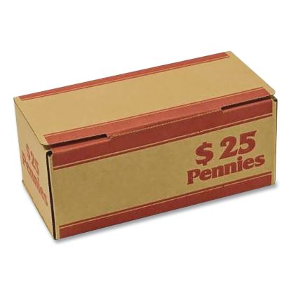 Pennies Coin Box, Accommodates $25 in Pennies, 15.5" x 19.25" x 4.5", Red/Kraft, 50/Pack1