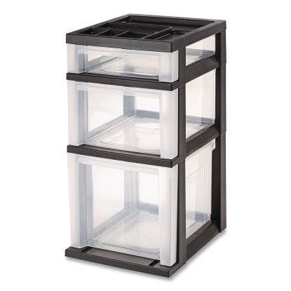 Three-Drawer Stand with Plastic Organizer Top, Plastic, 12.08 x 14.87 x 24, Clear/Black1
