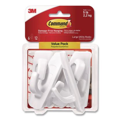 Large Utility Hooks, Plastic, White, Supports 5 lb, 6/Pack1