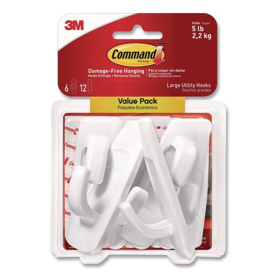 Large Utility Hooks, Plastic, White, Supports 5 lb, 6/Pack1