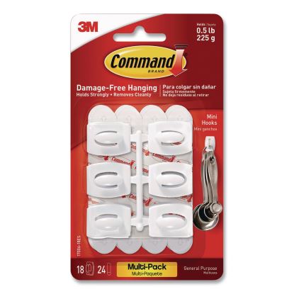 Mini Hooks, Plastic, White, Supports 0.5 lb, 18/Pack1